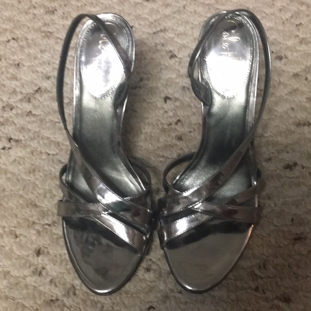 Silver Mirror Strappy Sandal Heels